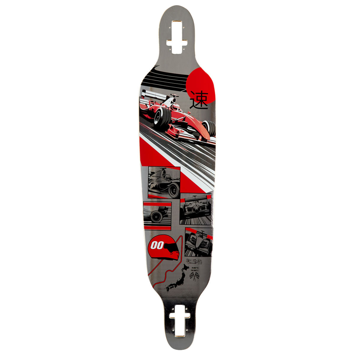 Daddies Race Car Drop Thru Longboard Deck - Silver Foil/Red image 1