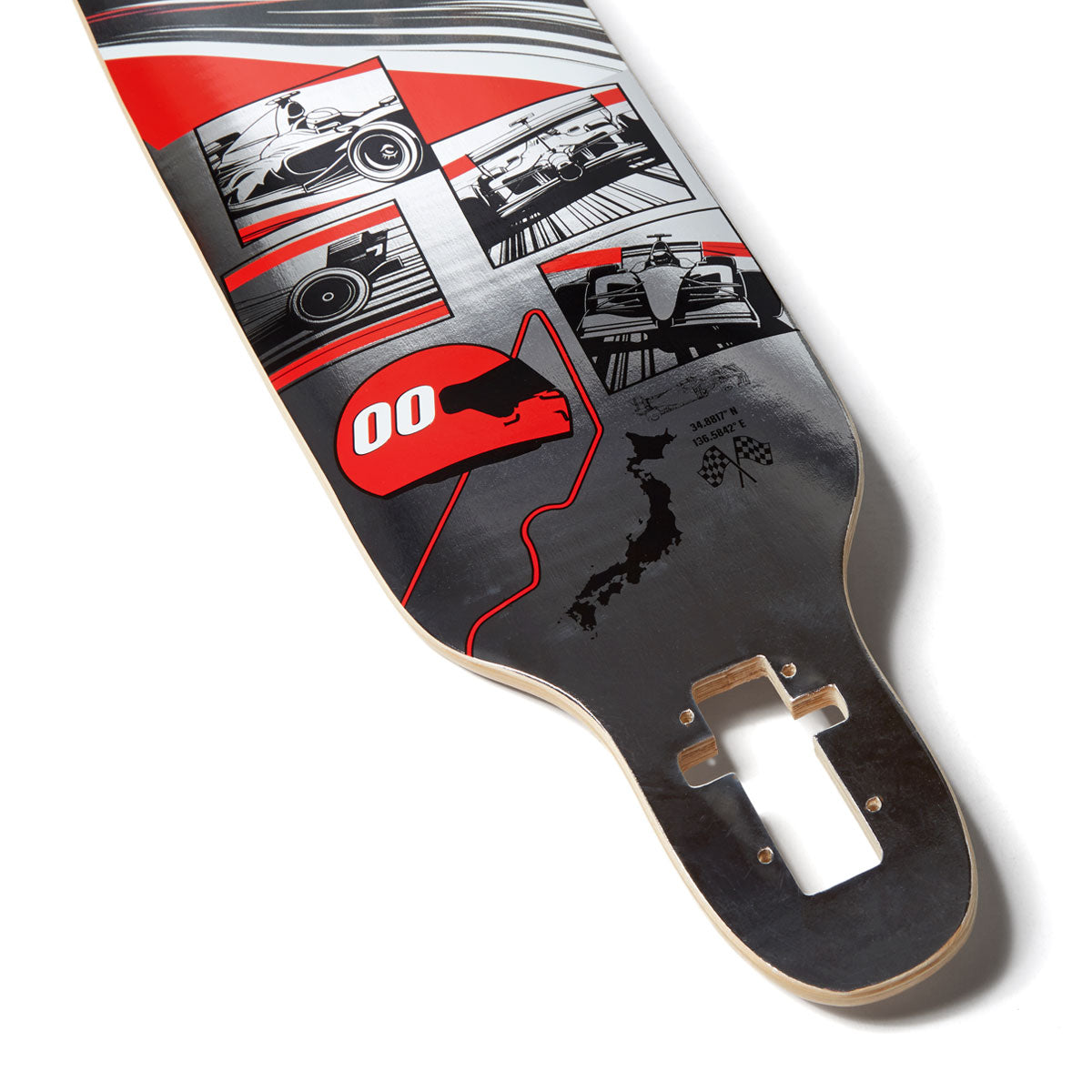 Daddies Race Car Drop Thru Longboard Deck - Silver Foil/Red image 4