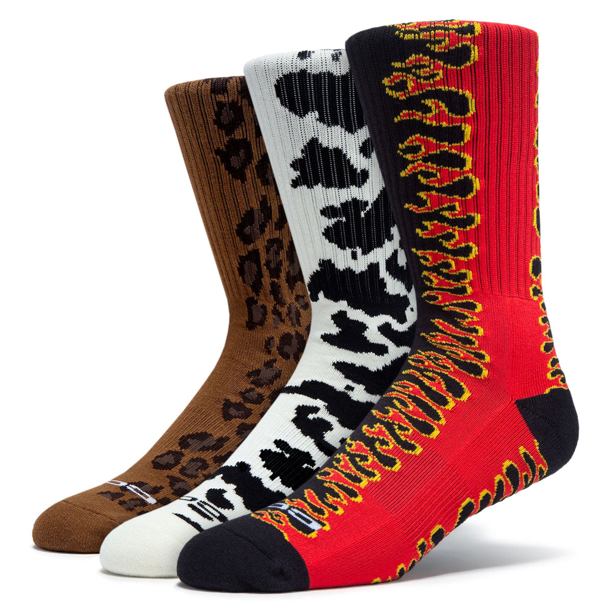 CCS 3 Pack Pattern Socks - Leopard/Cow/Flame image 1